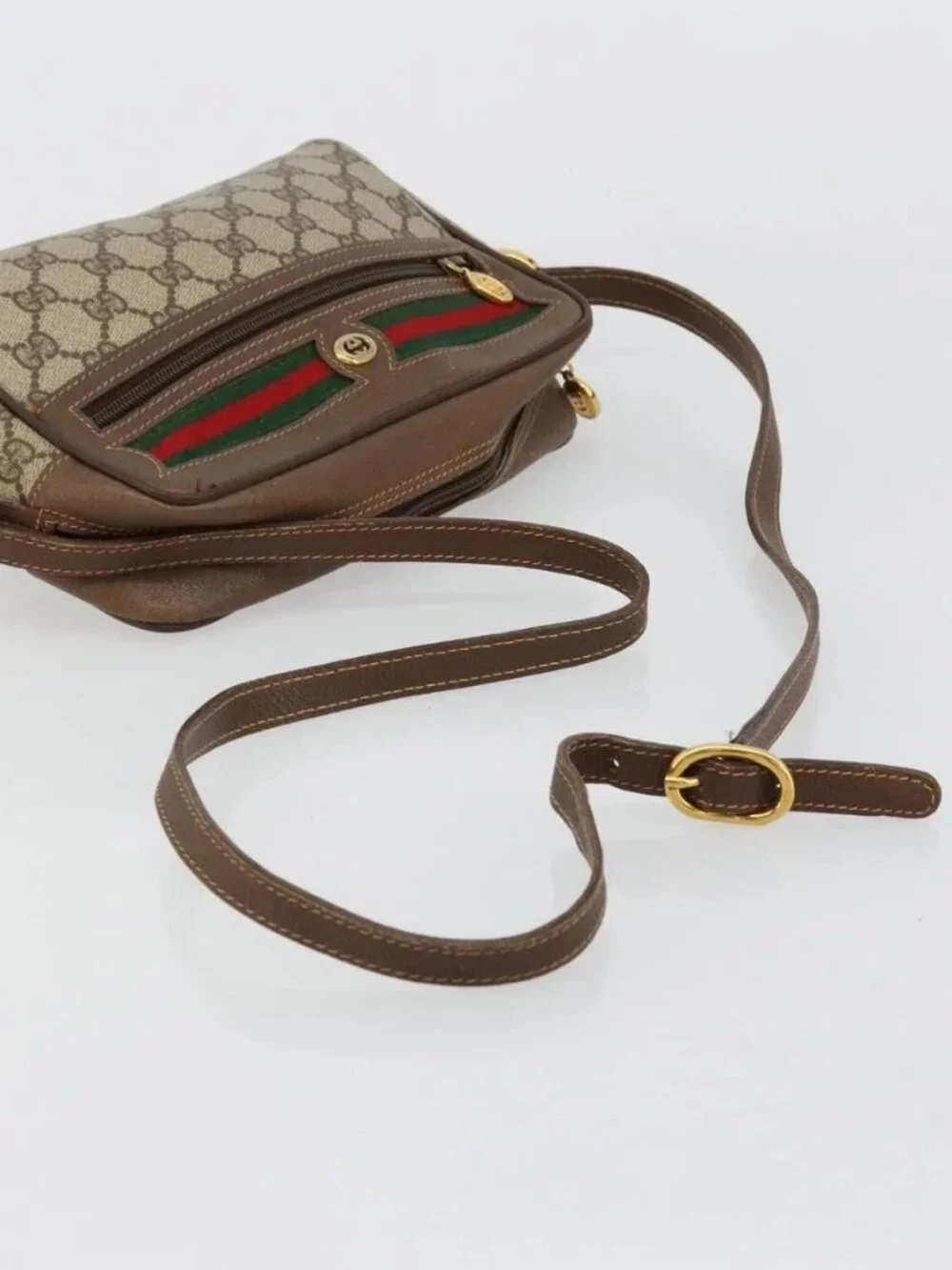 GUCCI GG Supreme Web Sherry Line Bag PVC Beige Gold 56 02 087 Auth